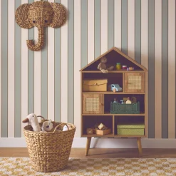 Children's bookshelf with wooden and cane effect