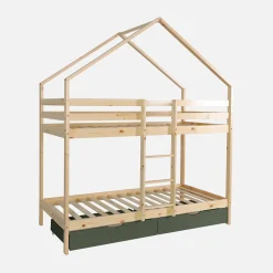 Children's bunk bed cabin 90 x 190 cm natural pine with storage drawers