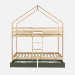 Children's bunk bed cabin 90 x 190 cm natural pine with storage drawers