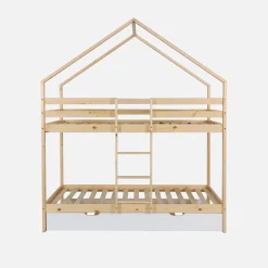 Children's bunk bed 90 x 190 cm natural pine with pull-out bed