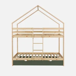 Children's bunk bed 90 x 190 cm natural pine with pull-out bed
