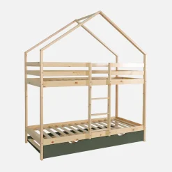 Children's bunk bed 90 x 190 cm natural pine with pull-out bed