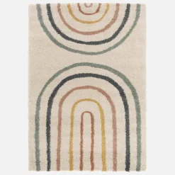 Children's cream and multicoloured interior rug with rainbow