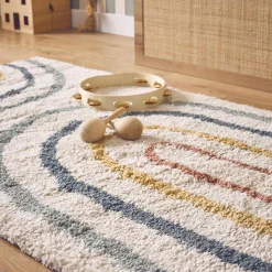 Children's cream and multicoloured interior rug with rainbow