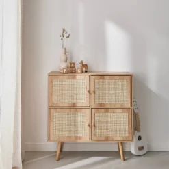 Children's 4-door chest of drawers with wood effect