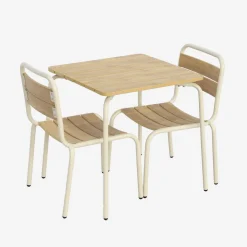 Children's garden table with steel and wood decor + 2 chairs