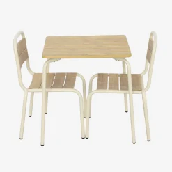 Children's garden table with steel and wood decor + 2 chairs