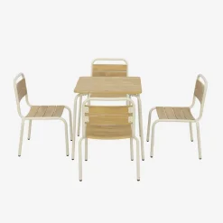 Children's garden table with steel and wood decor + 4 chairs