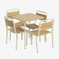 Children's garden table with steel and wood decor + 4 chairs