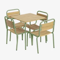 Children's garden table with steel and wood decor + 4 chairs