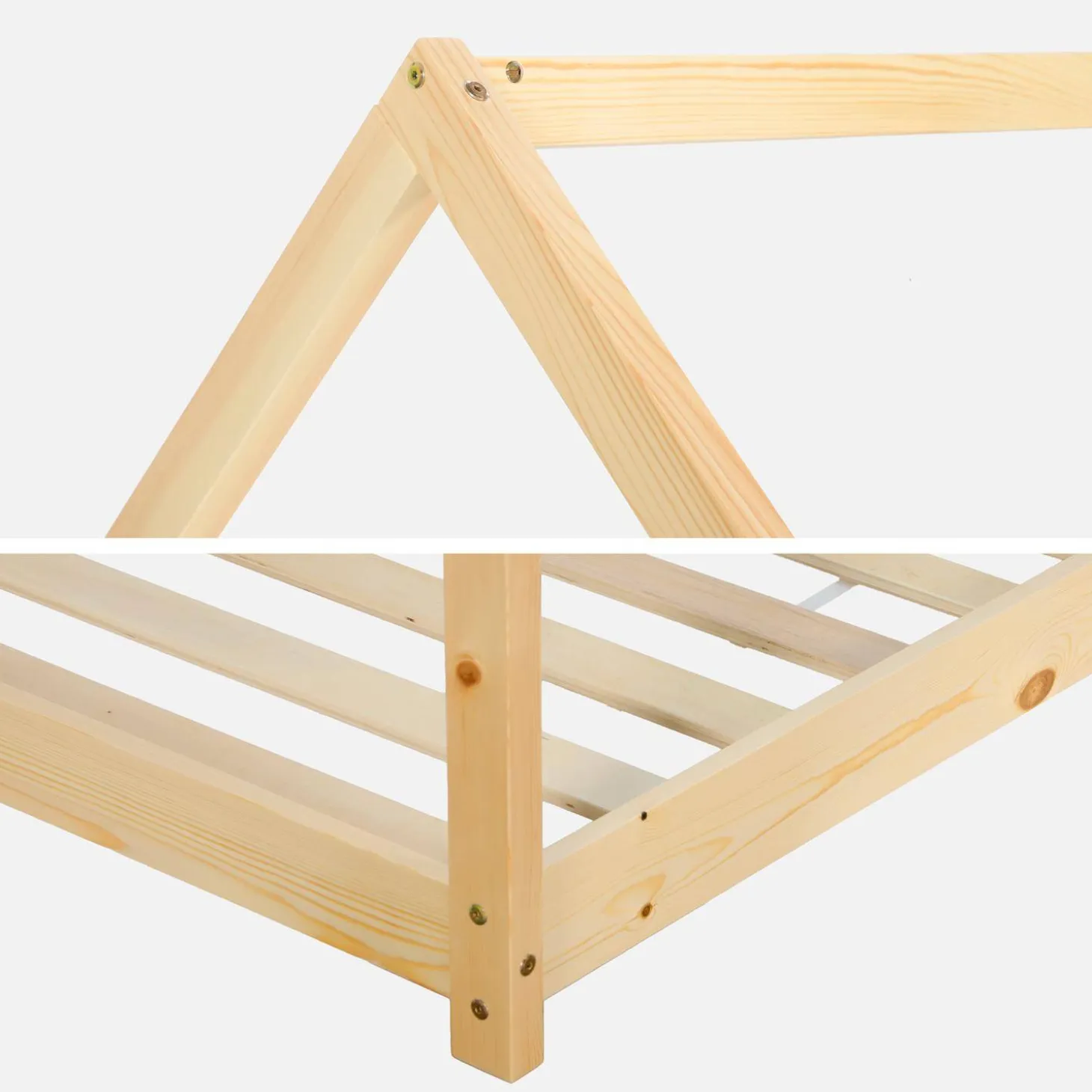 Children's hut bed in natural pine, bed base included