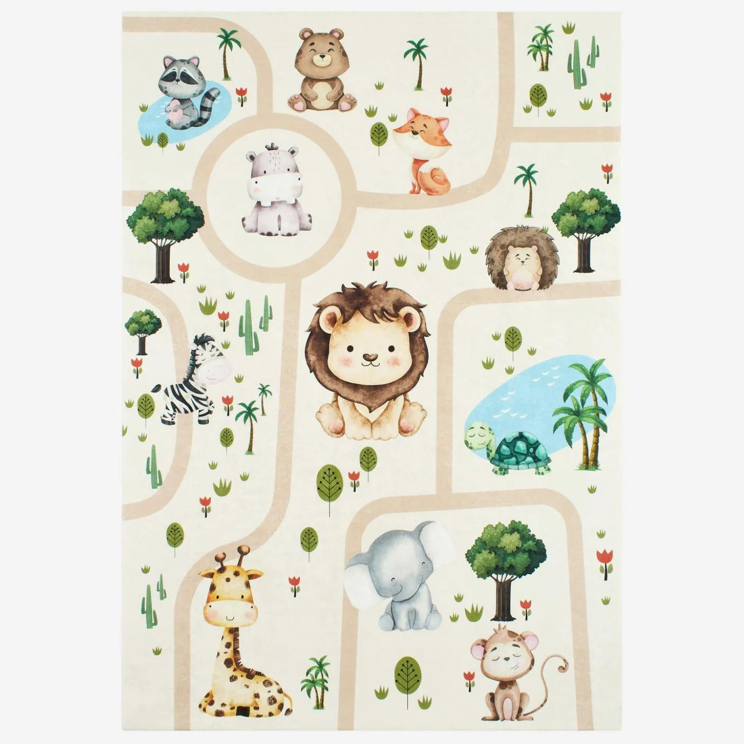 Children's indoor rug white with animal print