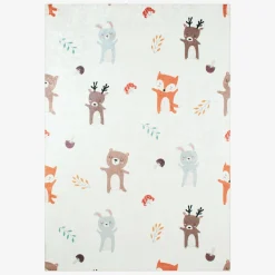 Children's Indoor Rug White with Autumnal Animal Print
