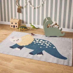 Children's light grey interior rug with dinosaur print