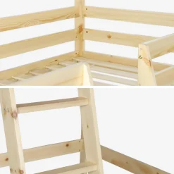 Children's loft bed cabin natural pine 90 x 190 cm