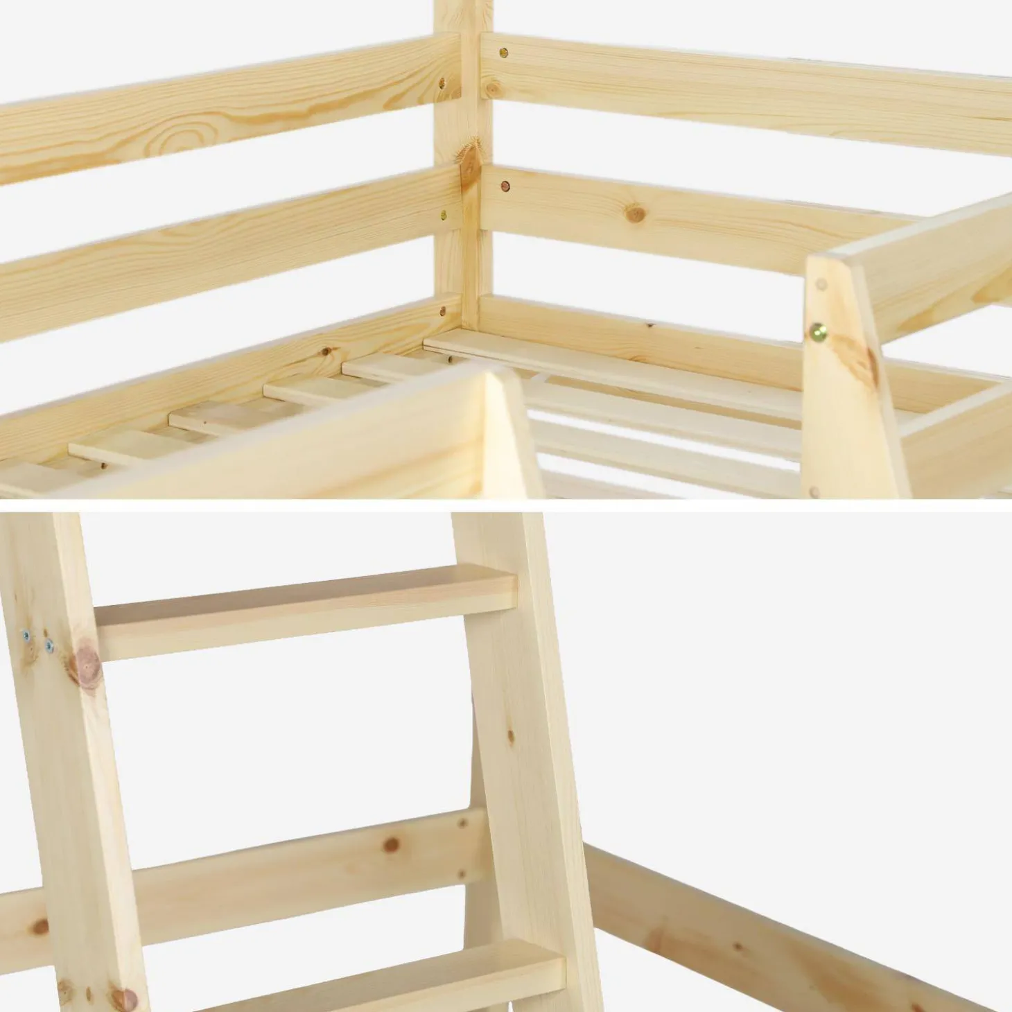 Children's loft bed cabin natural pine 90 x 190 cm