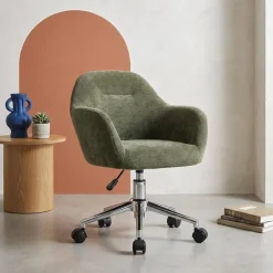 Children's office chair height adjustable with castors and chenille fabric