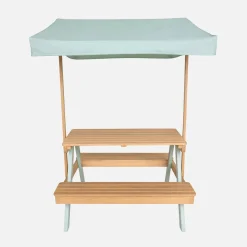 Children's picnic table, garden set in acacia wood 2-seater with parasol