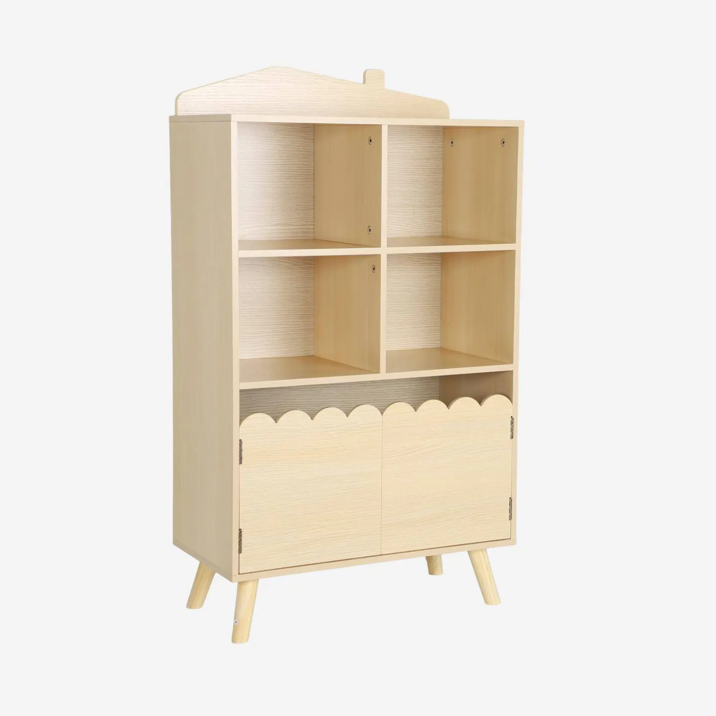 Children's pine wood library 2 doors 4 shelves