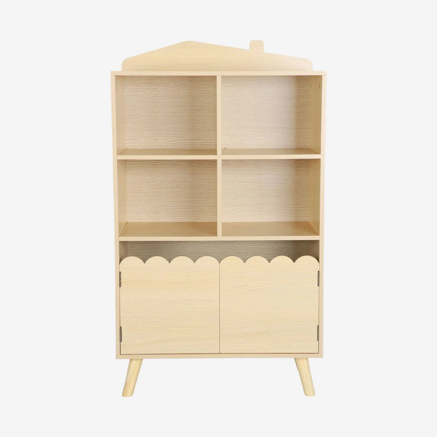 Children's pine wood library 2 doors 4 shelves
