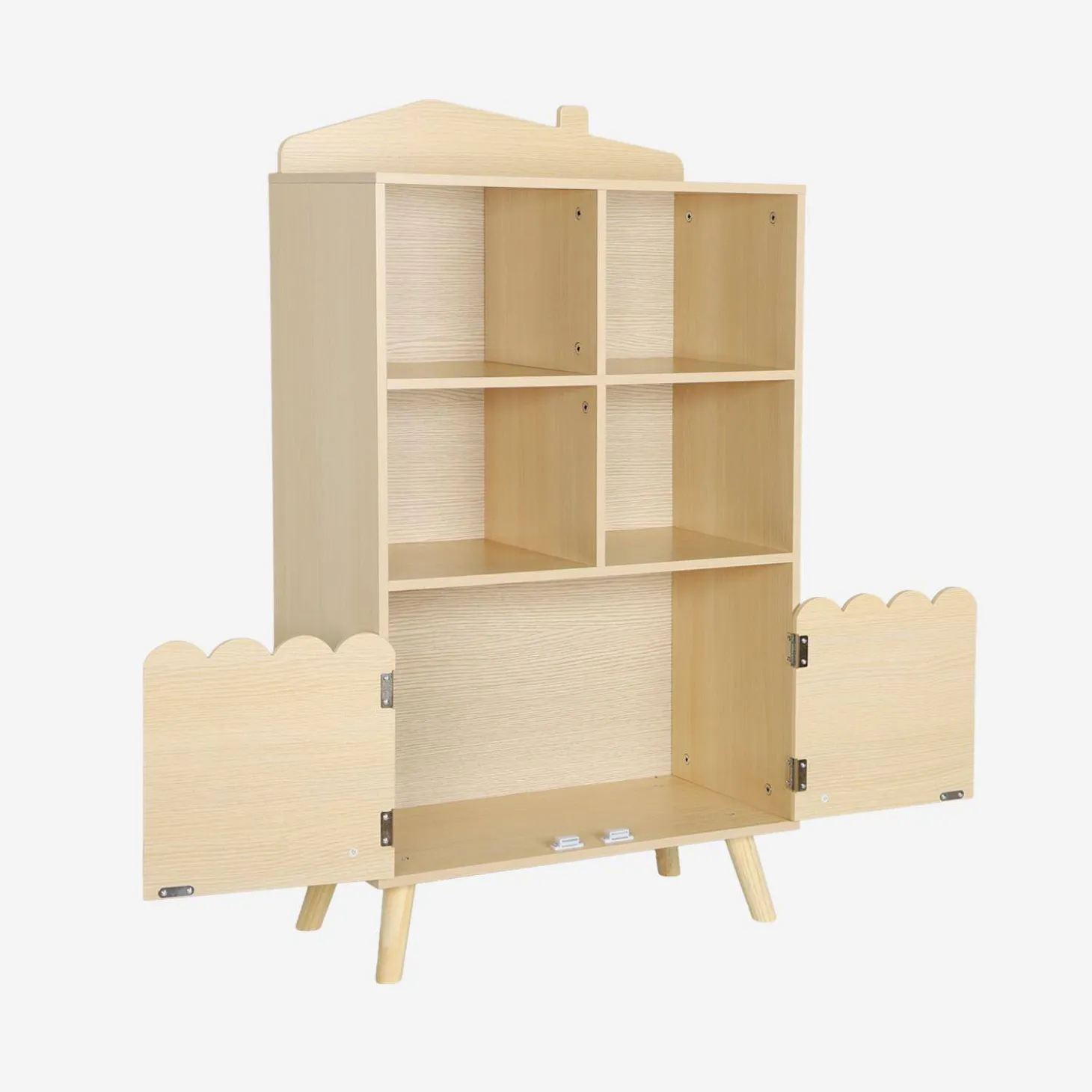 Children's pine wood library 2 doors 4 shelves