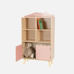 Children's pine wood library 2 doors 4 shelves