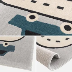 Children's rug with car circuit print in light grey