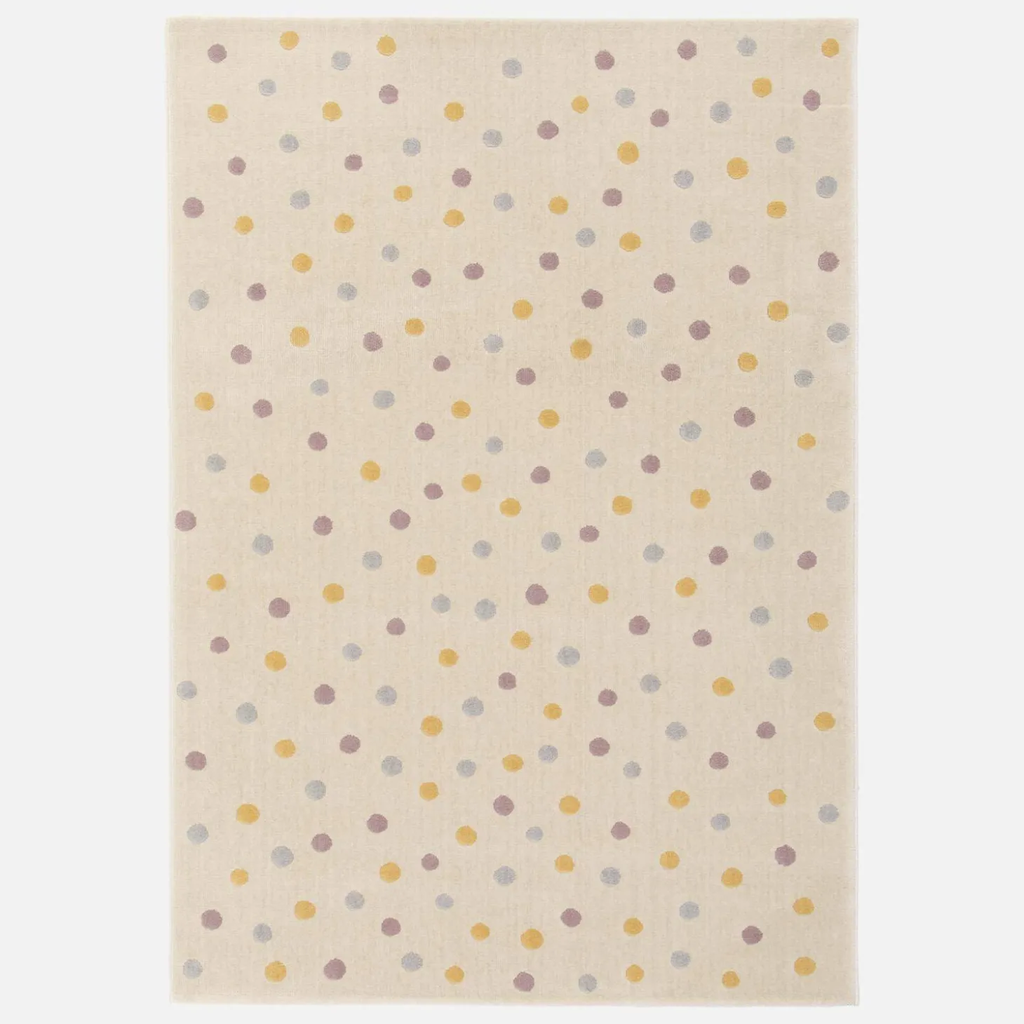 Children's rug with large colourful polka dots