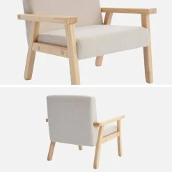 Children's scandi-style armchair, corduroy and rubberwood