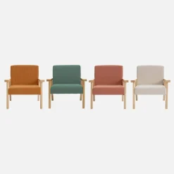 Children's scandi-style armchair, corduroy and rubberwood