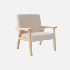 Children's scandi-style armchair, corduroy and rubberwood