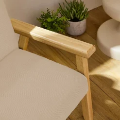Children's scandi-style armchair, corduroy and rubberwood