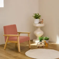 Children's scandi-style armchair, corduroy and rubberwood