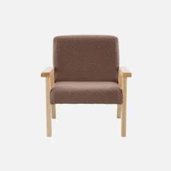 Children's scandi-style armchair in boucle fabric, rubberwood