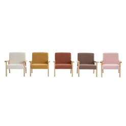 Children's scandi-style armchair in boucle fabric, rubberwood