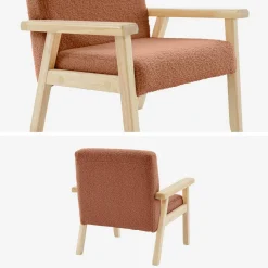 Children's scandi-style armchair in boucle fabric, rubberwood