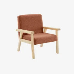 Children's scandi-style armchair in boucle fabric, rubberwood