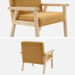 Children's scandi-style armchair in boucle fabric, rubberwood