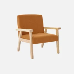 Children's scandi-style armchair, corduroy and rubberwood
