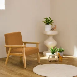 Children's scandi-style armchair, corduroy and rubberwood