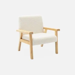 Children's scandi-style armchair in boucle fabric, rubberwood