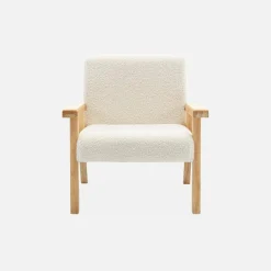 Children's scandi-style armchair in boucle fabric, rubberwood