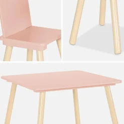 Children's square table with 2 chairs pine legs