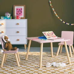 Children's square table with 2 chairs pine legs