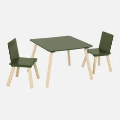 Children's square table with 2 chairs pine legs