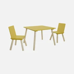 Children's square table with 2 chairs pine legs