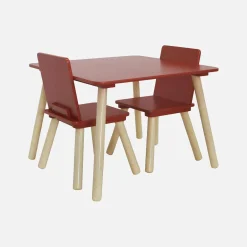 Children's square table with 2 chairs pine legs