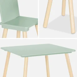 Children's square table with 2 chairs pine legs