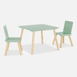Children's square table with 2 chairs pine legs