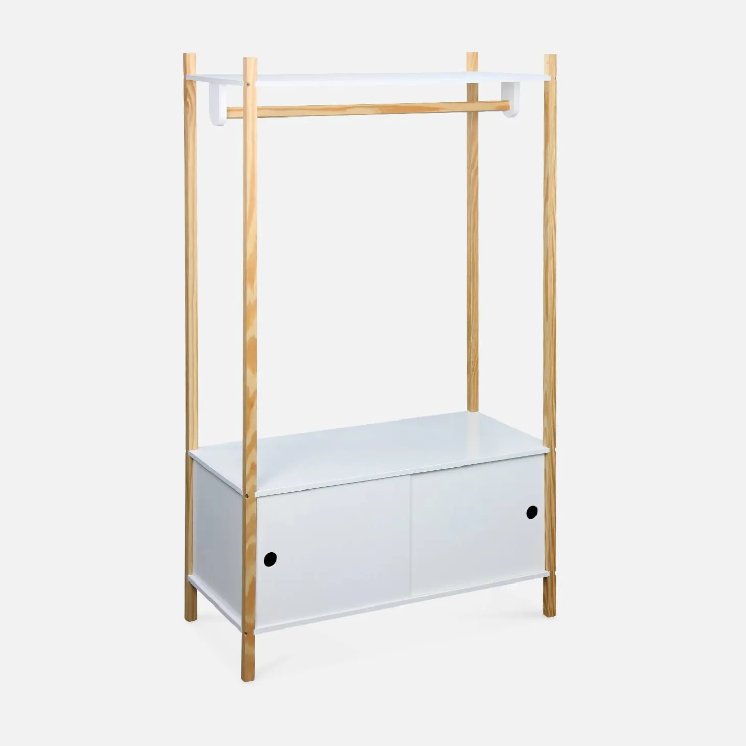 Children's storage unit with clothes rail and two sliding doors